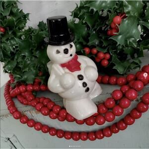 Vintage Rosbro Snowman Candy Container Plastic Christmas Black Hat Scarf NO PIPE